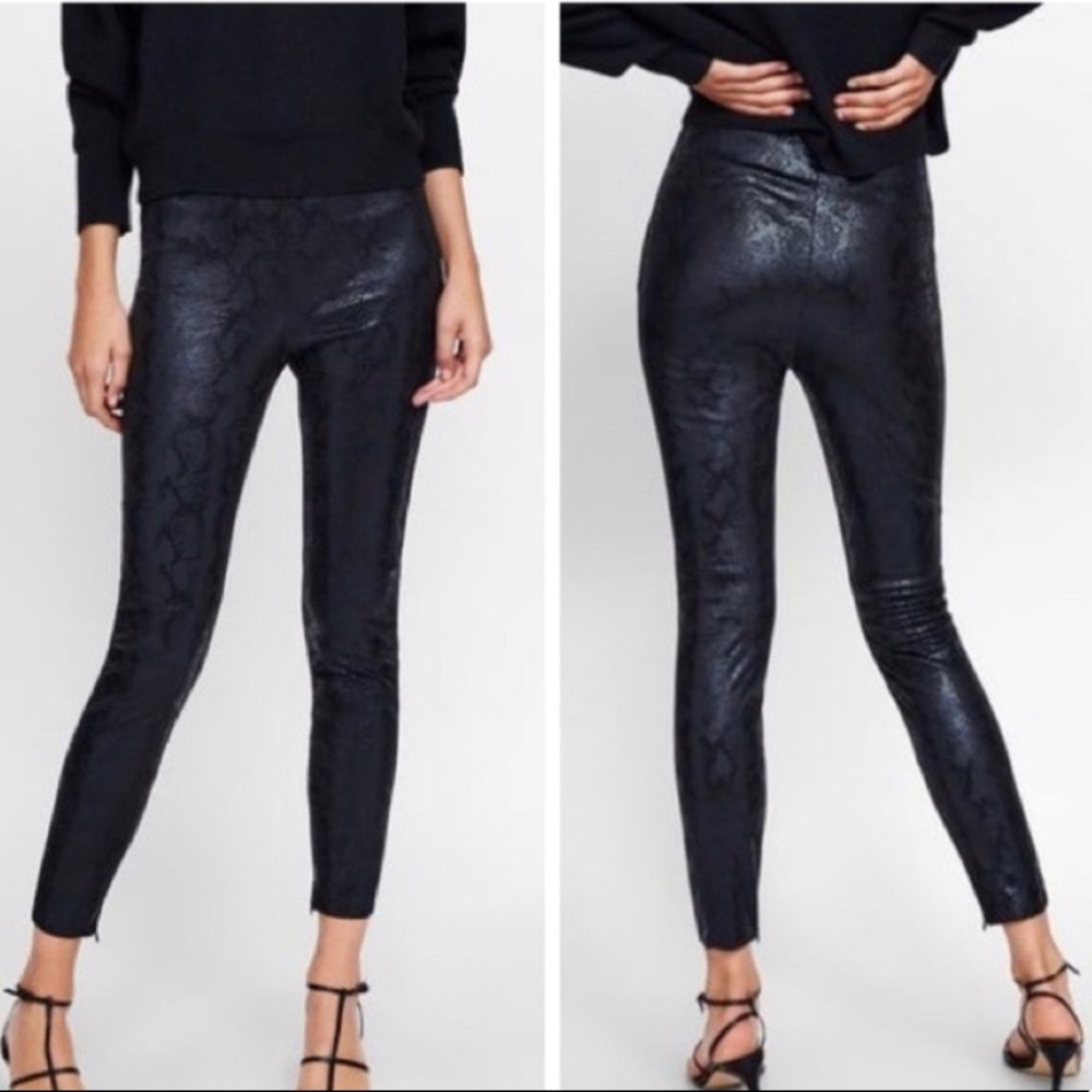 Zara black with snake skin detail skinny pants